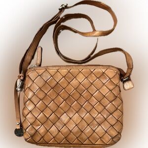 VALENCA Holland Woven Leather Crossbody Bag | Cognac Brown EUC